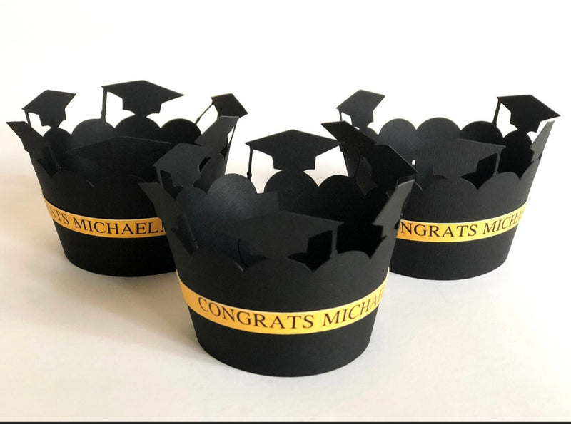 Graduation Cupcake Wrappers, Personalized Cupcake Liners, High School, College Graduation Party Decorations, Class of 2022 Wraps-24