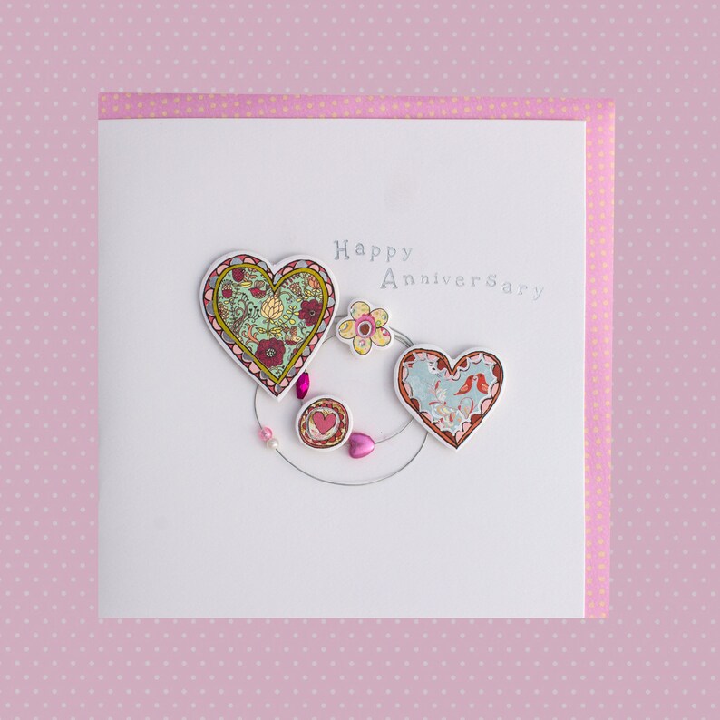 Anniversary Wedding card, Handmade card, special card,Happy Anniversary,beads,wire,Greeting card,Handmade special anniversary card