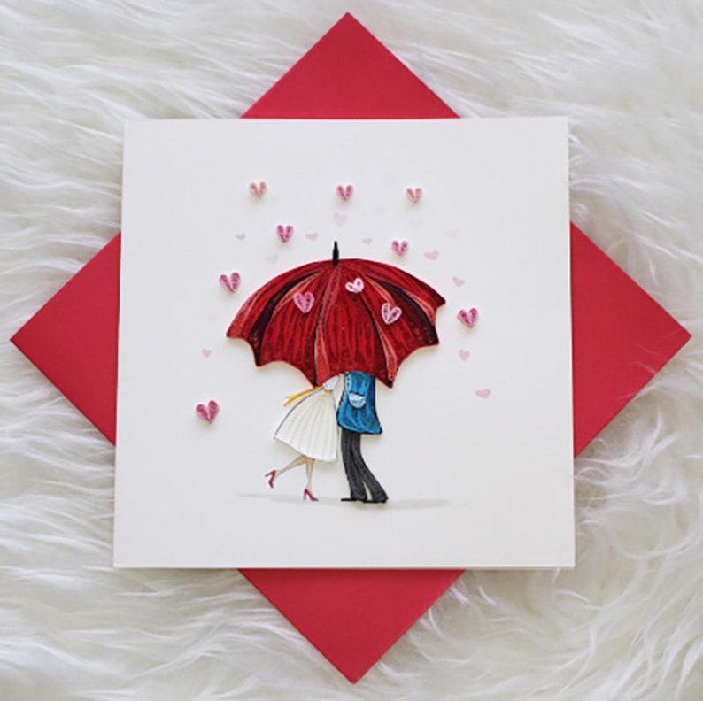 Handmade Quilling card - Love In The Rain