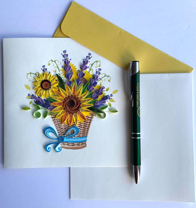 Sun flowers basket Quilling card, Art paper, Greeting Card, Quilling Card, Craft cards, Handmade card.