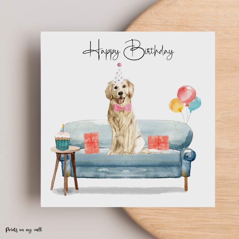 Golden Retriever Birthday Card, Personalised Birthday Card, Dog Lovers Card, Handmade Cards, Dog birthday Cards