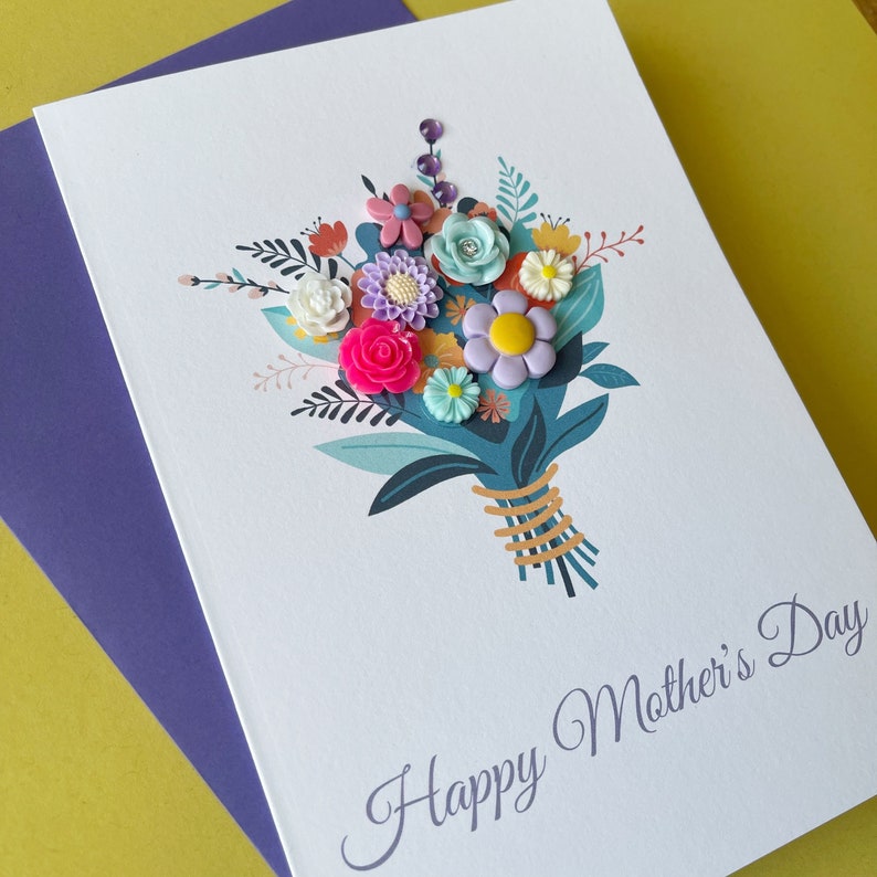Handmade Mother's Day Card, Card for Mum with Flowers, Bouquet of Flowers Greetings Card