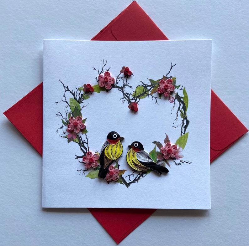 Bird& Love- Quilling Card, Art paper, Greeting Card, Quilling Card, Craft cards, Handmade card.