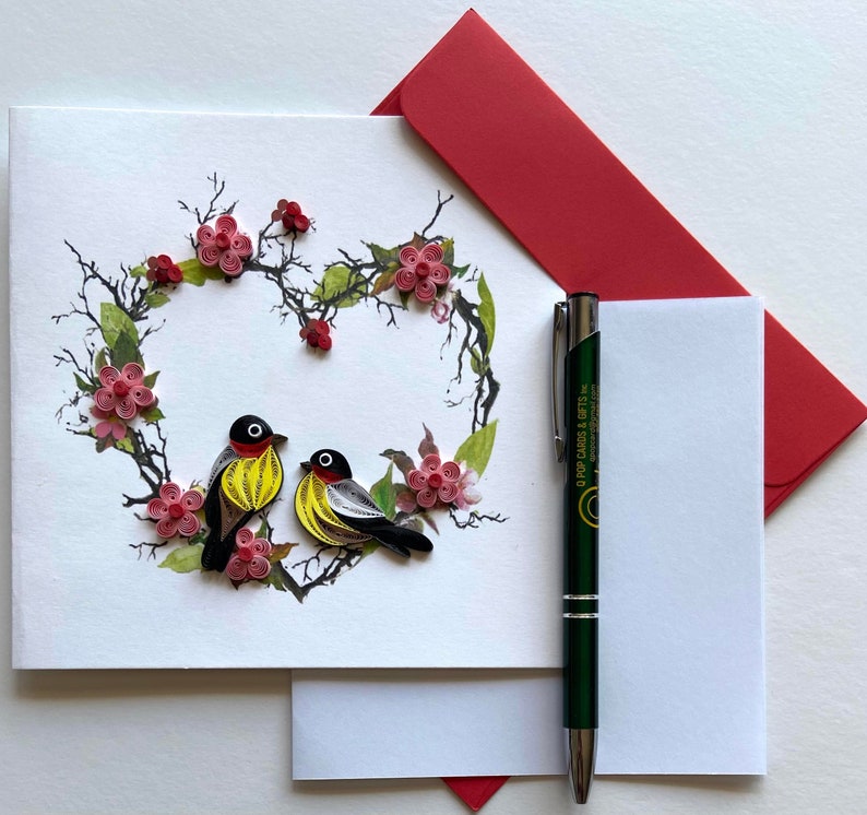 Bird& Love- Quilling Card, Art paper, Greeting Card, Quilling Card, Craft cards, Handmade card.